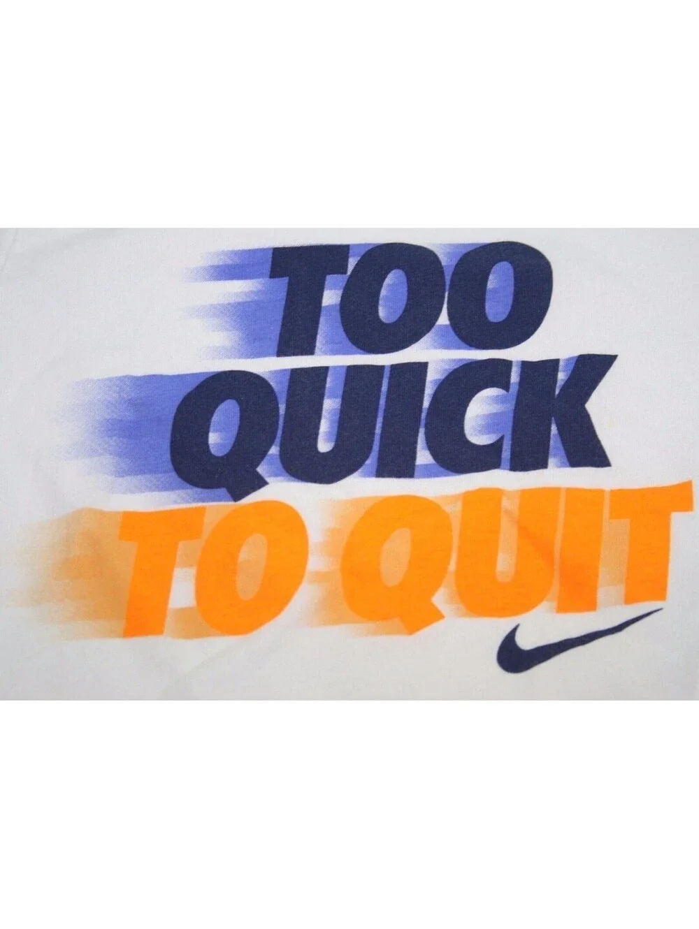 Nike Tee Swoosh Too Quick To Quit - White T Shirt - Size Youth 4 XS Athletic Cut